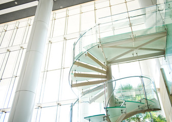 modern glass staircase in a conference center.