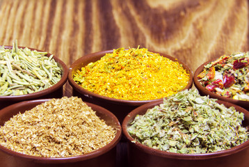 various spices in containers
