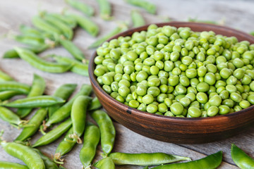 Fresh green peas in a plate