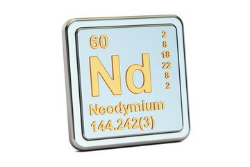 Neodymium Nd, chemical element sign. 3D rendering
