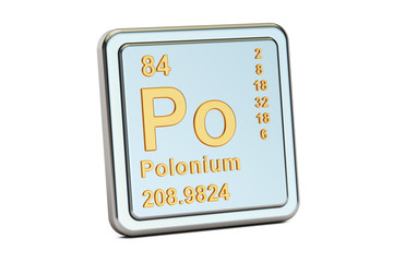 Polonium Po, chemical element sign. 3D rendering