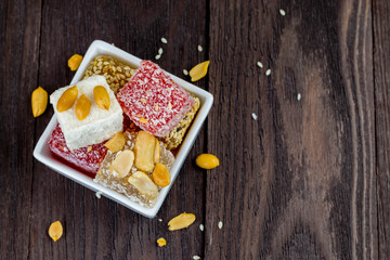 Turkish delights in white bowl