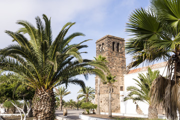 Fototapeta na wymiar Church Iglesia de Nuestra Señora de la Candelaria in the historic town La Oliva Fuerteventura.