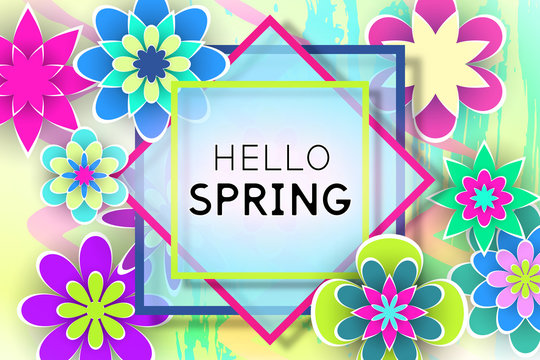  Hello Spring Design Stock Vector Illustration