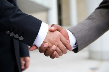 African businessman's hand shaking white businessman's hand  making a business deal.