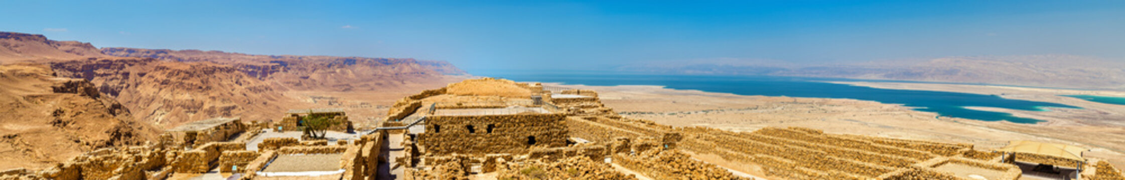 Ruins of Masada fortress and Dead Sea