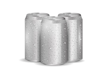 Vector realistic isolated aluminum soda can with water drops on the white background.