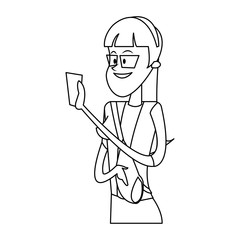 woman using a smartphone, cartoon icon over white background. vector illustration