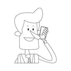 businessman using a smartphone, cartoon icon over white background. vector illustration