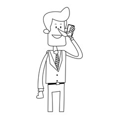 businessman using a smartphone, cartoon icon over white background. vector illustration