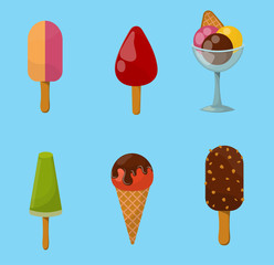 Set ice cartoon colorful cream dessert vector illustration chocolate food sweet cold isolated icon snack cone tasty fruit frozen candy collection