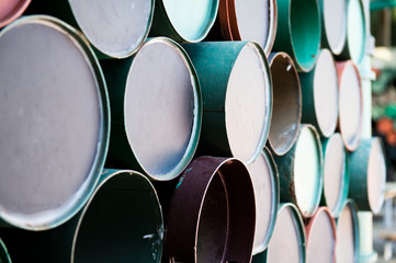 Stacked up of many barrels.