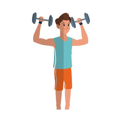 Obraz na płótnie Canvas man with dumbbells, cartoon icon over white background. colorful design. vector illustration