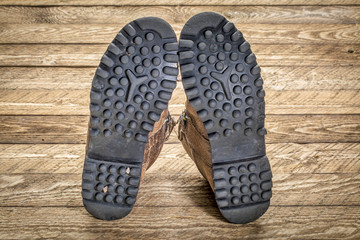 soles of old heavy hiking boots