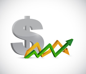 dollar profits. up and down arrow graph isolated