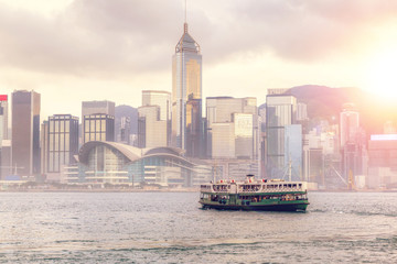 Fototapeta premium Sunset Over Victoria Harbour in Hong Kong