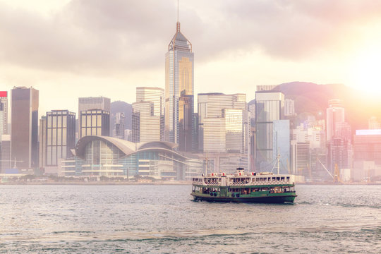 Sunset Over Victoria Harbour In Hong Kong