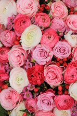 Fototapeta na wymiar Mixed pink bridal bouquet
