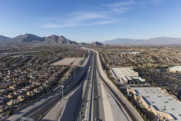 Fotobehang Aerial view of the 215 freeway in the Summerlin area of Las Vegas, Nevada. © trekandphoto