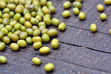 Many mung beans on table