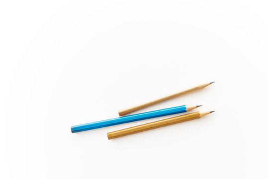 School and office supplies. Pencils on white background with copy space.