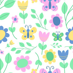 Nature spring flower wreath illustration seamless pattern background vector