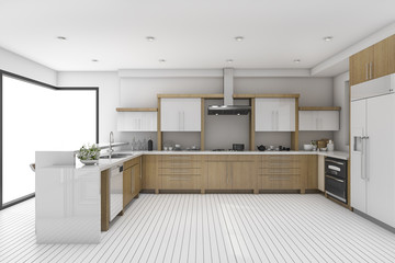 3d rendering white vintage kitchen and dining room