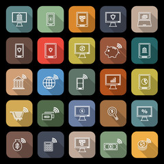 Fototapeta premium Online banking line flat icons with long shadow