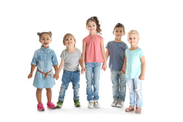 Fototapeta premium Cute little children on white background