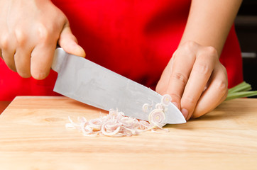Chef slice lemon grass prepare for Thai food cooking