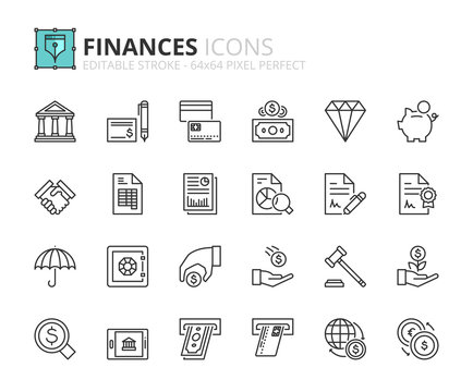 Outline icons about finances