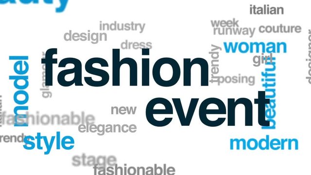 Fashion event animated word cloud, text design animation.