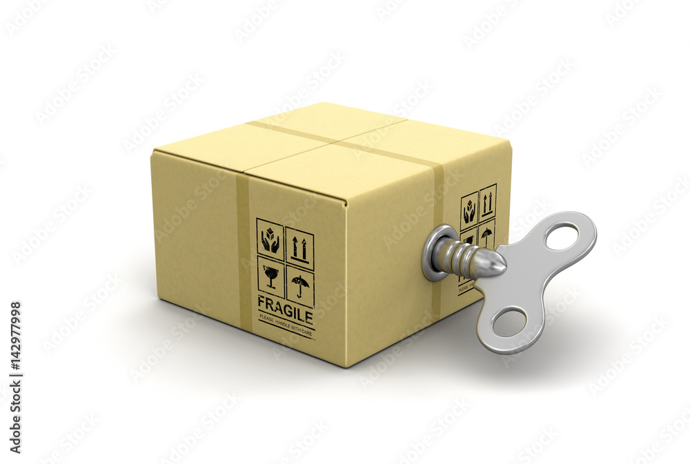 Poster close package with winding key. image with clipping path