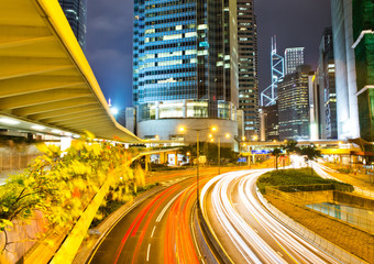 Fototapeta na wymiar traffic in modern city at night, Hong Kong.
