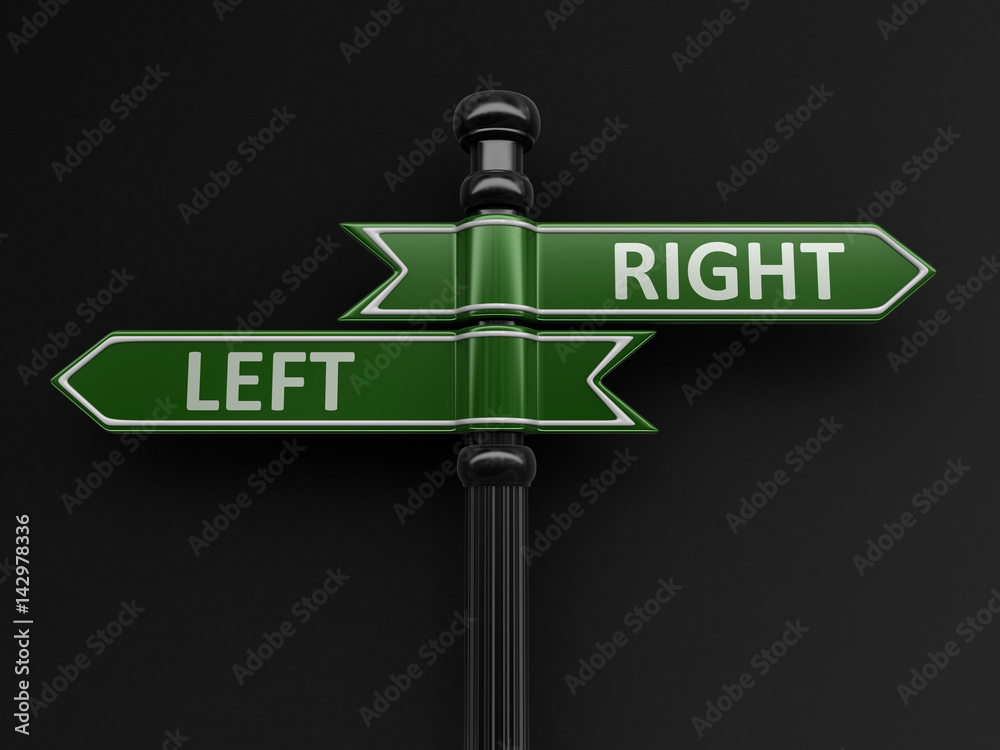 Poster right and left pointers on signpost. image with clipping path