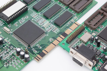 Two graphic card closeup for personal computer.