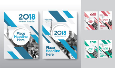 3 Color Schemes with City Background Business Book Cover Design Template set in A4. Can be adapt to Brochure, Annual Report, Magazine, Poster, Corporate Presentation, Portfolio, Flyer, Banner, Website