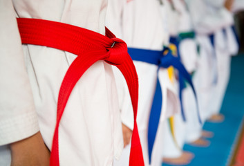 People in martial arts training exercising Taekwondo.