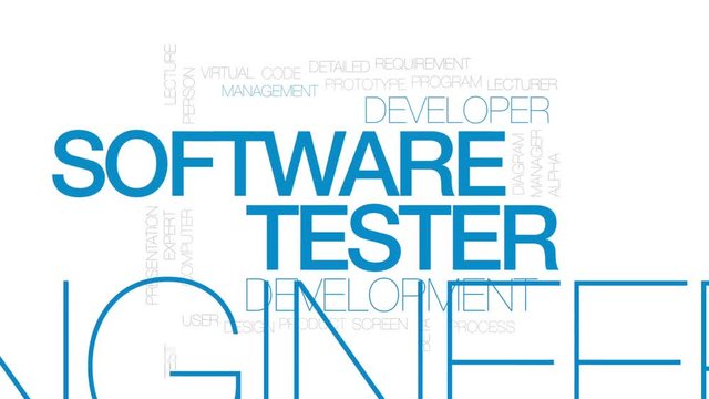 Software tester animated word cloud, text design animation. Kinetic typography.