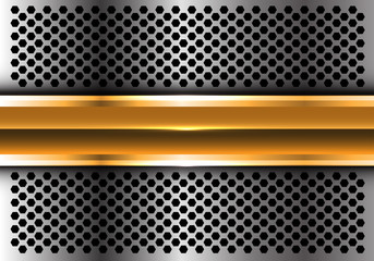 Gold banner on hexagon mesh metal background design modern luxury background vector illustration.