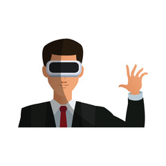 man with virtual reality headset over white background. colorful design. vector illustration