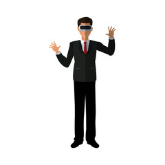 man with virtual reality headset over white background. colorful design. vector illustration