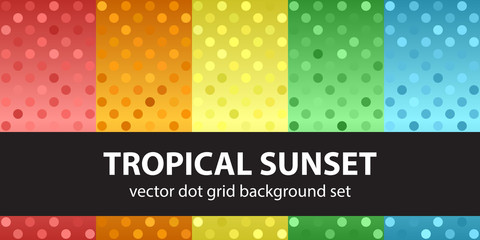 Polka dot pattern set "Tropical Sunset". Vector seamless geometric dot backgrounds