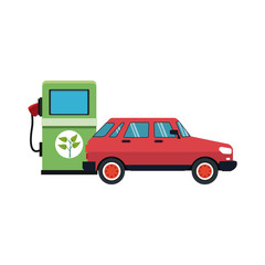 red car and gas pump over white background. colorful design. vector illustration