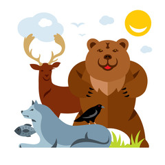 Obraz na płótnie Canvas Vector Set of different wild animals. Flat style colorful Cartoon illustration.