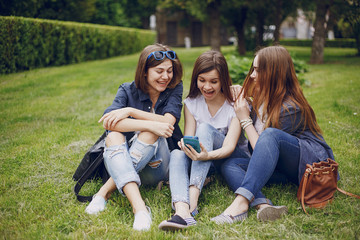 Fototapeta premium three beautiful girls on walk