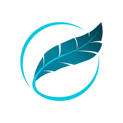 Blue Feather Logo Concept. Circle Design