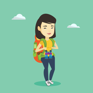 Cheerful traveler with backpack.