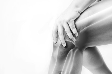 knee injury in humans .knee pain,joint pains people medical, mono tone highlight at knee