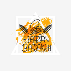 Card with text Happy Baisakhi. New year in Punjab. The celebration of the festival Baisakhi in India. Print for holiday. Vector - 142985938